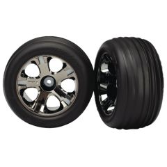 Tires & wheels, assembled, glued (2.8")(all-star  black chrome wheels, ribbed tires, foam inserts) (electric front) (2)