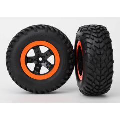 Tires & wheels, assembled, glued (SCT black, orange beadl. wheels, dual profile (TRX-5863)