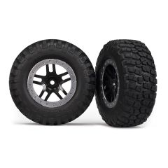 Tire & wheel assy, glued (SCT Split-Spoke, black, satin chrome beadlock wheels, BFGoodrich Mud-Terrain T/A KM2 tire, inserts) (2) (4WD f/r, 2WD rear)