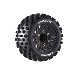 Louise RC - ST-ROCK - 1-10 Stadium Truck Tire Set - Mounted - Sport - Black Wheels - Removable HEX 12 Narrow, 12 Wide, 14, 17mm