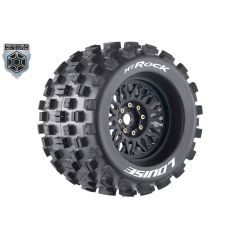 Louise MT-ROCK - 1-8 Monster Truck Tire Set - Mounted - Sport - Black Wheels - Removable 0" & 1/2" OFFSET HEX 17mm