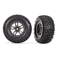 Traxxas - Tires & wheels, assembled, glued (SCT Split-Spoke gray beadlock style wheels, SCT off-road racing tires, foam inserts) (2) (4WD f/r, 2WD rear) (TSM rated) (TRX-6964)