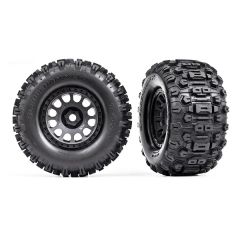 Traxxas - Tires & wheels, assembled, glued (XRT Race black wheels, Sledgehammer tires, foam inserts) (left & right) (TRX-7876)