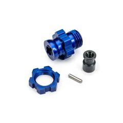 Traxxas - Wheel hub, splined, 17mm, short (blue-anodized) (1)/ wheel nut, splined, 17mm (blue-anodized) (1)/ hub retainer, M4 X 0.7 (1)/ axle pin (1) (TRX-9087-BLUE)