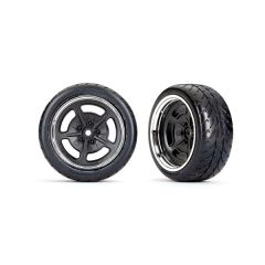 Tires and wheels, assembled, glued (black with chrome wheels, 1.9' Response tires) (extra wide, rear) (2) (TRX-9373)