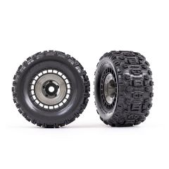Traxxas - Tires and wheels, assembled, glued (3.8" black wheels, gray wheel covers, Sledgehammer tires, foam inserts) (2) (TRX-9572)