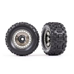 Traxxas - Tires and wheels, assembled, glued (3.8" black chrome wheels, black chrome wheel covers, Sledgehammer tires, foam inserts) (2) (TRX-9572T)