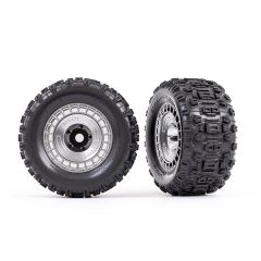 Traxxas - Tires and wheels, assembled, glued (3.8" satin chrome wheels, satin chrome wheel covers, Sledgehammer tires, foam inserts) (2) (TRX-9572X)