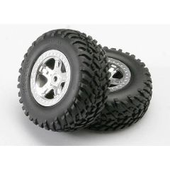 Traxxas Tires & wheels, assembled, glued (sct, satin chrome wheels (dual profile 2.2" outer 3.0" inner), sct off-road racing tires, foam inserts) (2) (TRX-5973)
