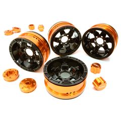Billet Machined 1.9 6-Spoke Alloy Wheels w/ 6-Bolt S-Adapters (4pcs) - Oranje/Zwart