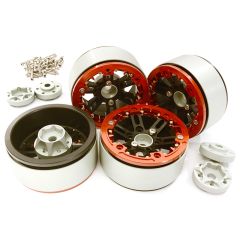 Billet Machined 1.9 D6 Spoke Wheels w/ 0 & +3 Adapters, Black/Red - Traxxas TRX-4