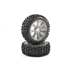 Fastrax Rock Block banden op zwart/chrome 8-Spaaks velgen voor 1/8 buggy