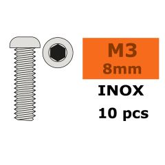 Laagbolkopschroef met binnenzeskant, M3X8, Inox (10st)
