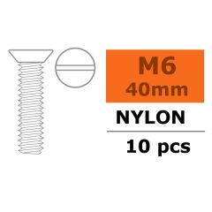 Verzonken schroef met zaaggleuf, M6X40, Nylon (5st)