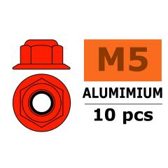 Zelfborgende zeskantmoer M5, met flens "Rood", Aluminium (10st)