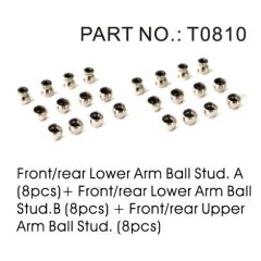Front/rear lower arm balls a 8pcs, front/rear lower arm balls b 8pcs, and front/rear upper arm balls 8pcs