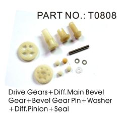 Drive gears, differential ring gear, pinion gear, washer, differential pin, and differential seal
