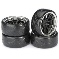 Absima drift banden op 9-spaaks velgen / Type A - Zwart/Chrome