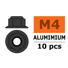 Zelfborgende zeskantmoer M4, met flens "Zwart", Aluminium (10st)