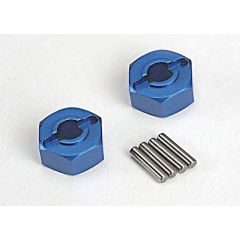 Wheel hubs, hex (blue-anodized, lightweight aluminum) (2)/ axle pins(2)