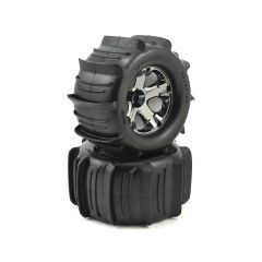 Tires & Wheels, assembled, Glued (2.8") (All-Star black chrome wheels, paddle tires, foam inserts) (nitro rear/electric front) (2)