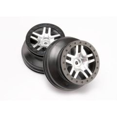 Wheels, sct split-spoke, satin chrome, black beadlock style, dual profile (2.2" outer 3.0" inner) (4wd front/rear, 2wd rear only) (2)