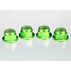 Nuts, aluminum, flanged, serrated (4mm) (green-anodized) (4)