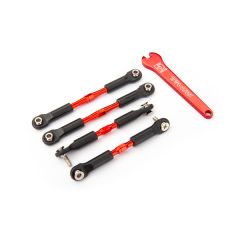 Turnbuckles, aluminum (red-anodized), camber links, front, 39mm (2), rear, 49mm (2) (assembled w/ rod ends & hollow balls)/wrench
