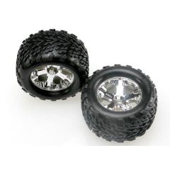 Tires & wheels, assembled, glued (2.8") (all-star chrome wheels, talon tires, foam inserts) (nitro stampede front) (2)