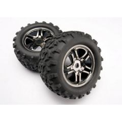Tires & wheels, assembled, glued (ss (split spoke) black chrome wheels, maxx tires (6.3" outer diameter), foam inserts) (2) (fits maxx/revo series)