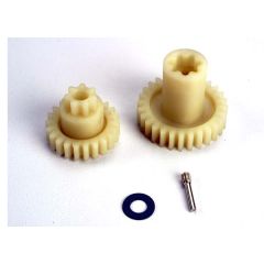 Primary gears: forward (28-t)/ reverse (22-t)/ set screw yoke pin, m3/12 (1)/ 5x10x0.5mm teflon washer (1)