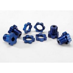 Wheel hubs, splined, 17mm (blue-anodized) (4)/ wheel nuts, splined, 17mm (blue-anodized) (4)/ screw pins, 4x13mm (with threadlock) (4)