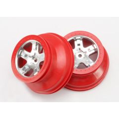 Wheels, sct satin chrome, red beadlock style, dual profile (2.2" outer, 3.0" inner) (rear) (2)