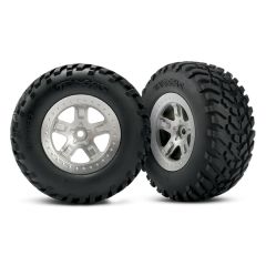 Tires & wheels, assembled, glued (sctsatin chrome wheels, (dual profile 2.2" outer 3.0" inner), sct off-road racing tires, foam inserts) (2) (rear)