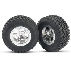 Tires & wheels, assembled, glued (sct satin chrome wheels, (dual profile 2.2" outer, 3.0" inner), sct off-road racing tires, foam inserts) (2) (front)