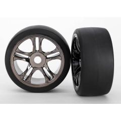 Tires & wheels, assembled, glued split-spoke, black chrome (front) (TRX-6479)