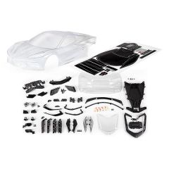 Traxxas Body, Chevrolet Corvette Stingray (clear, trimmed, requires painting)/ decal sheet (includes side mirrors, spoiler, grilles, vents, hardware, & clipless mounting)
