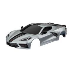 Body, Chevrolet Corvette Stingray, complete (silver) (painted, decals applied) (includes side mirrors, spoiler, grilles, vents, & clipless mounting)