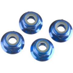 Nuts, aluminum, flanged, serrated (4mm) (blue-anodized) (4)