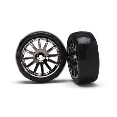 Tires & wheels, assembled, glued (12-spoke black chrome wheels, slick tires) (2)