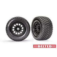 Traxxas - Tires & wheels, assembled, glued (XRT Race black wheels, Gravix belted tires, dual profile (4.3' outer, 5.7' inner), foam inserts) (left & right) (TRX-7862)