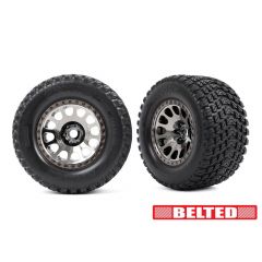 Traxxas - Tires & wheels, assembled, glued (XRT Race black chrome wheels, Gravix belted tires, dual profile (4.3' outer, 5.7' inner) foam inserts) (left & right) (TRX-7862X)