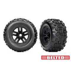 Traxxas - Tires & wheels, assembled, glued (3.8' black wheels, belted Sledgehammer tires, foam inserts) (2) (TRX-9573)
