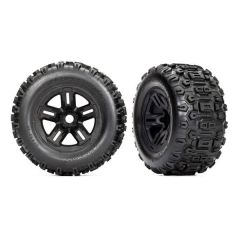Traxxas - Tires and wheels, assembled, glued (3.8' black wheels, Sledgehammer tires, foam inserts) (2) (TRX-9672)