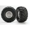 Tires & wheels, assembled, glued (Monster Jam replica, satin chrome, wheels, Monster Jam replica tires, foam inserts) (nitro rear/ electric front) (2)