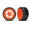 Traxxas - Tires and wheels, assembled, glued (split-spoke orange wheels, 1.9" Drift tires) (rear) (TRX-8377A)