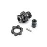 Traxxas - Wheel hub, splined, 17mm, short (gray-anodized) (1)/ wheel nut, splined, 17mm (gray-anodized) (1)/ hub retainer, M4 X 0.7 (1)/ axle pin (1) (TRX-9087-GRAY)