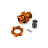 Traxxas - Wheel hub, splined, 17mm, short (orange-anodized) (1)/ wheel nut, splined, 17mm (orange-anodized) (1)/ hub retainer, M4 X 0.7 (1)/ axle pin (1) (TRX-9087-ORNG)