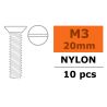 Verzonken schroef met zaaggleuf, M3X20, Nylon (5st)