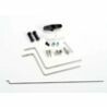 Servo horns (throttle & steering)/plastic rod ends (2)/ metal ball connectors (2)/nuts (2)/ throttle linkage rod/ steering rods (2)